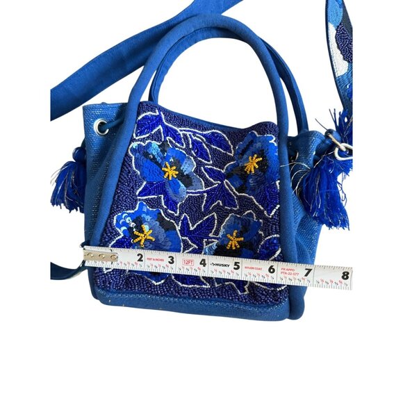 AMERICA & BEYOND Blue Beaded Floral Satchel Crossbody Bag - Picture 6 of 12
